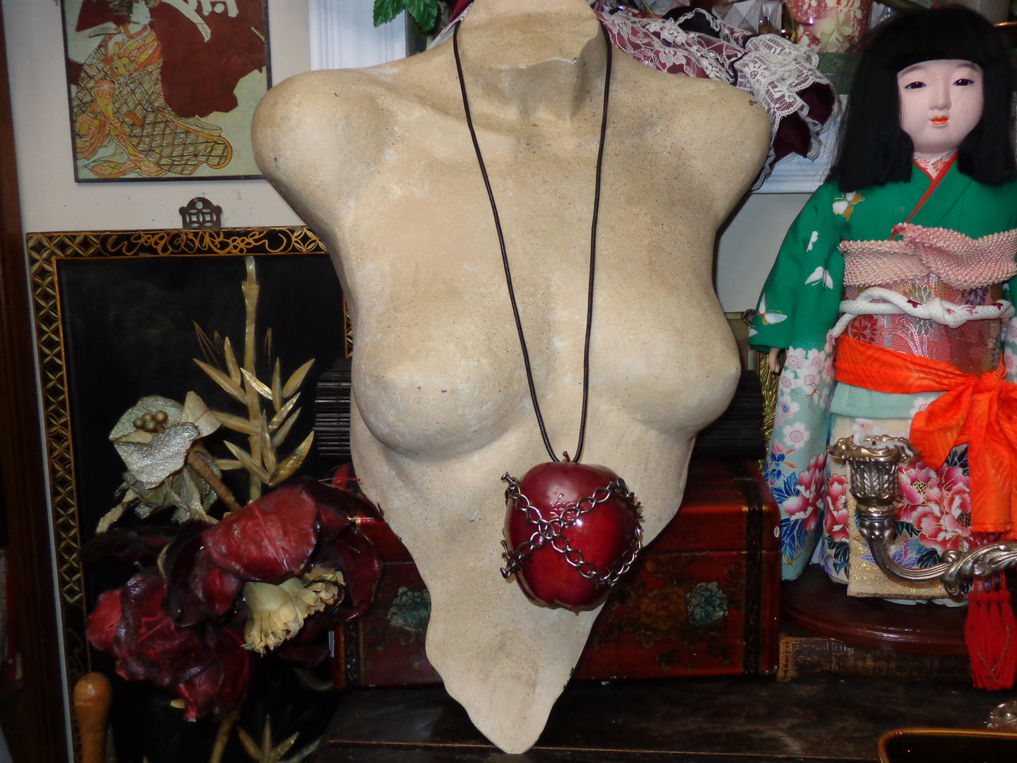 large chained apple necklace