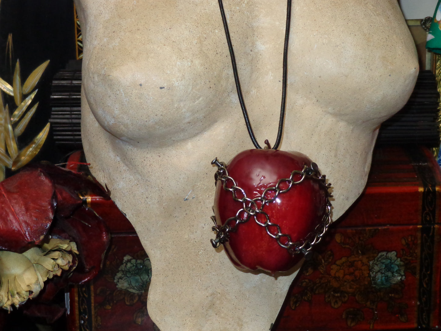 large chained apple necklace