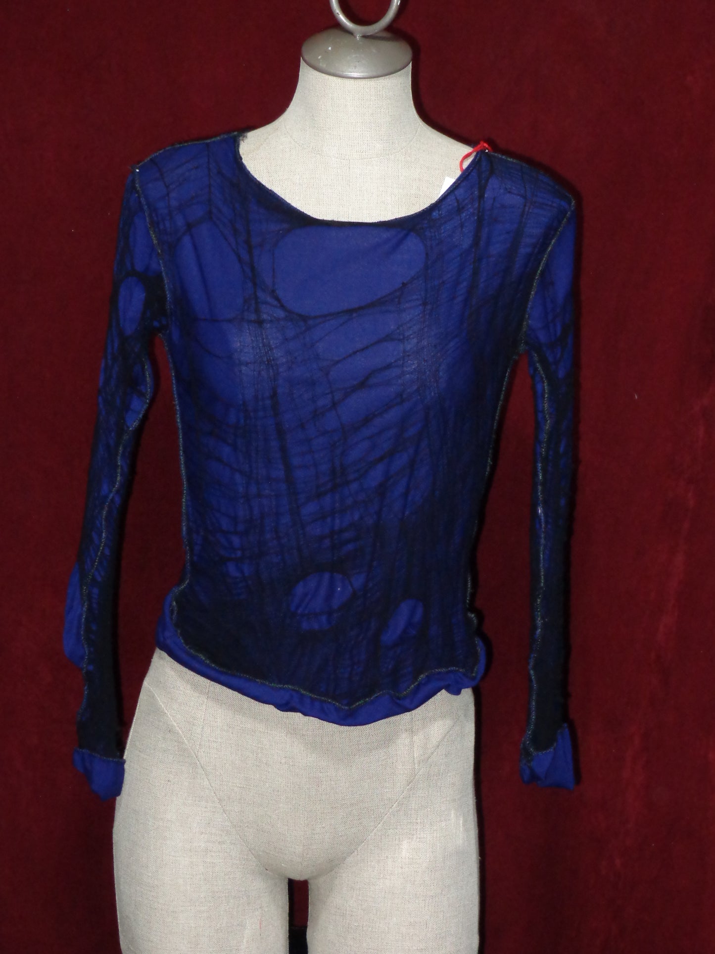 Blue x Black distressed Web top