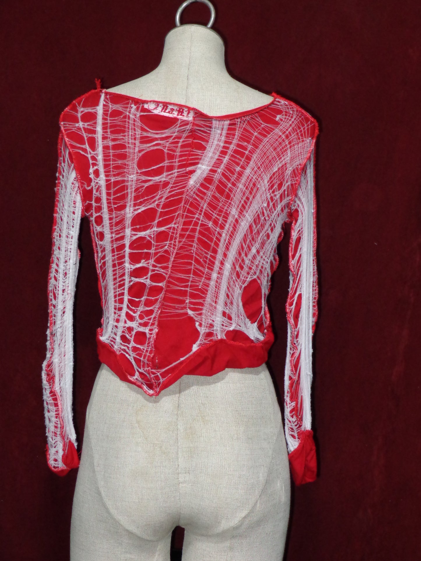 Red x White distressed Web Cross Dissection top