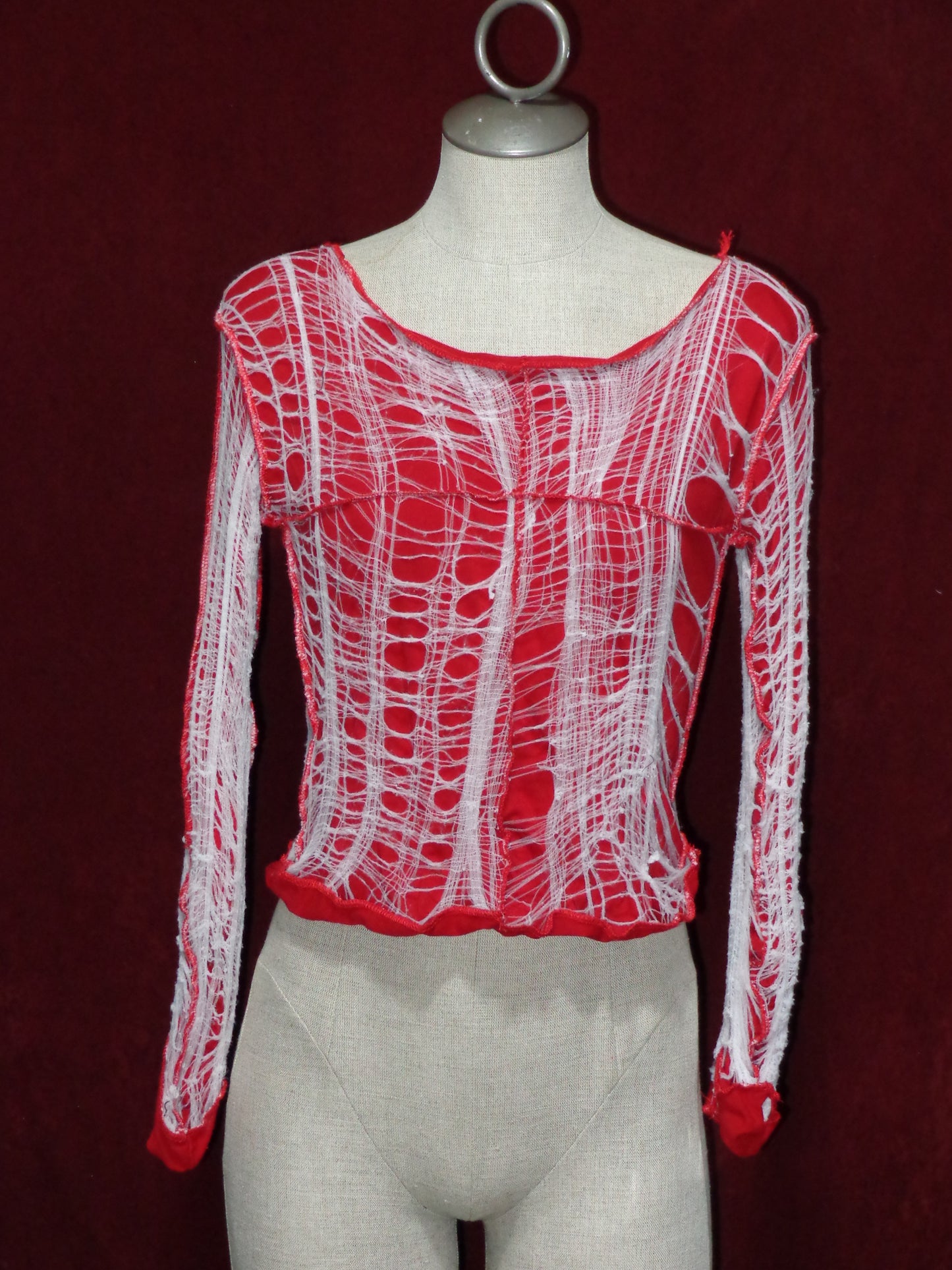 Red x White distressed Web Cross Dissection top