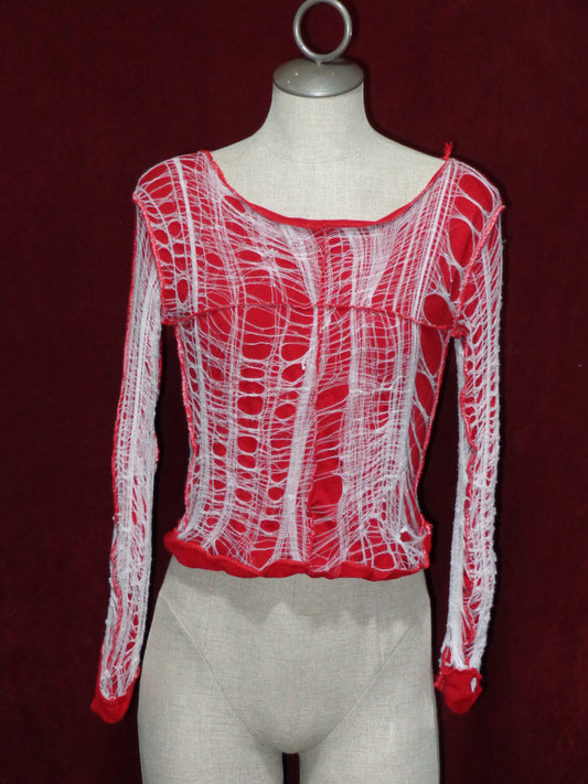 Red x White distressed Web Cross Dissection top