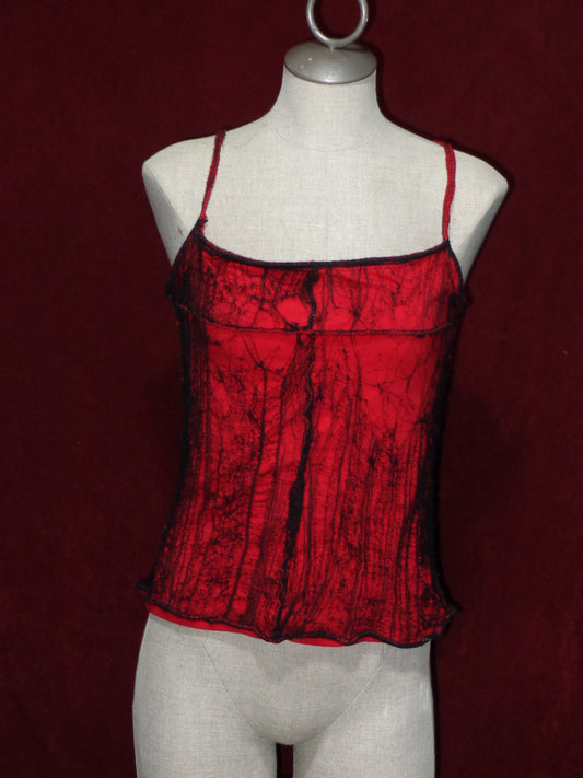 Red x black distressed Web Cross Dissection Camisol