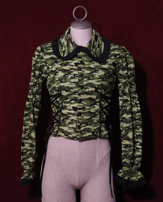 Green Camo Long-sleeve Blouse