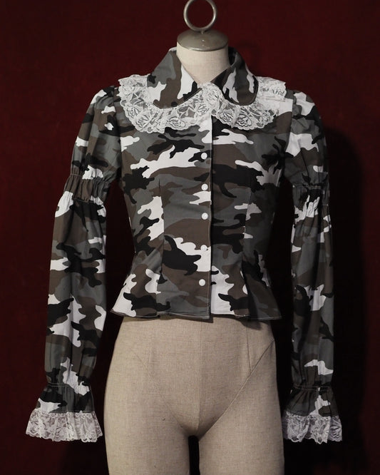 Urban Camo Long-sleeve White Raschel lace Blouse