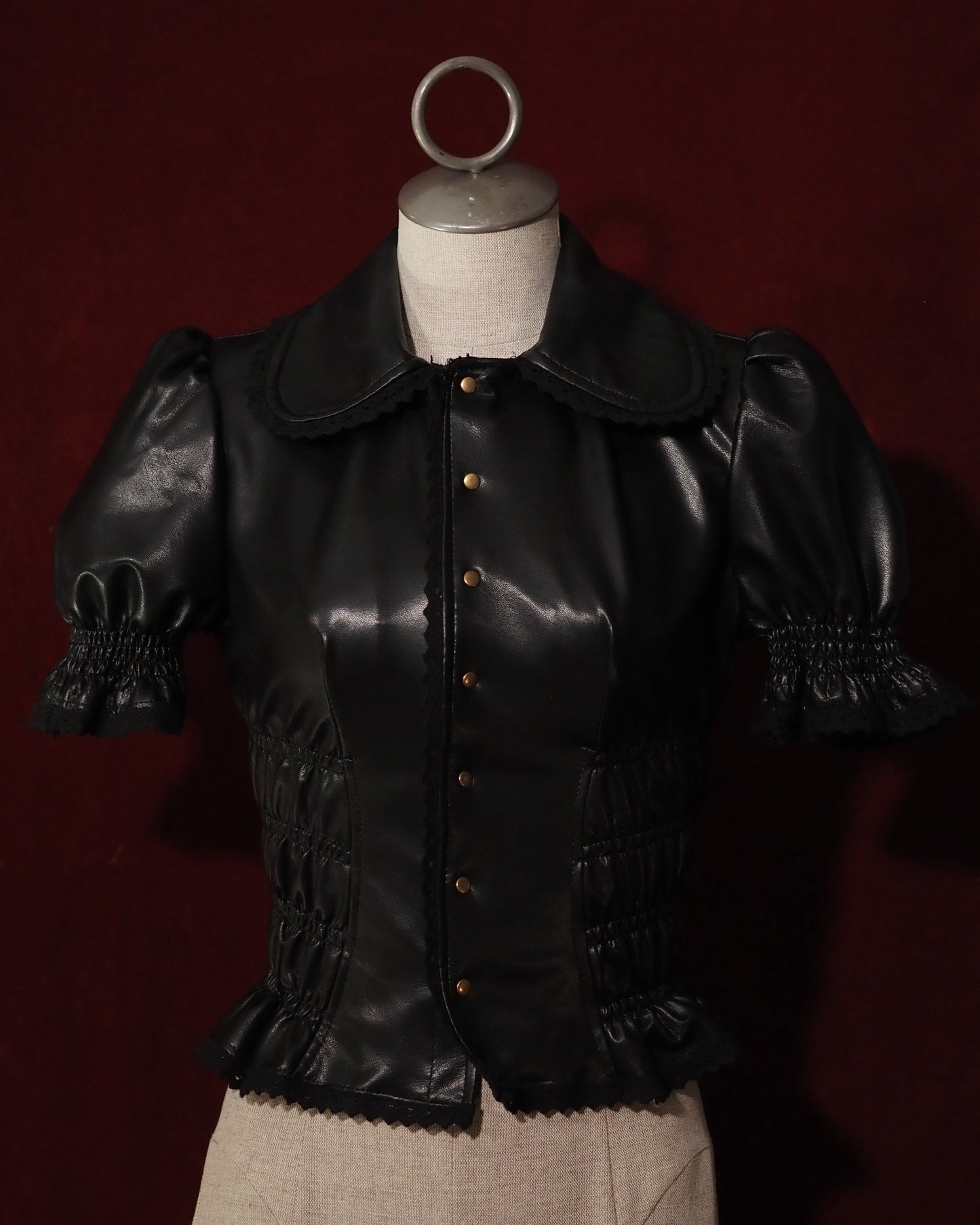 Synthetic Leather Short-sleeve Blouse