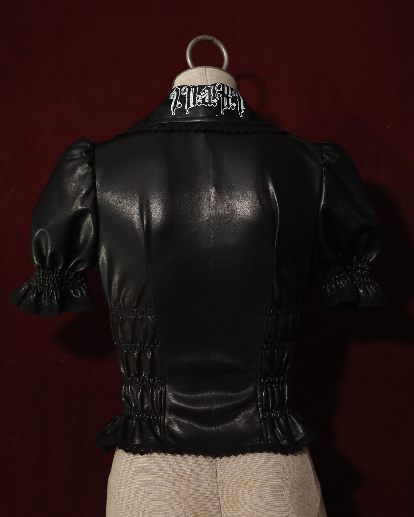 Synthetic Leather Short-sleeve Blouse