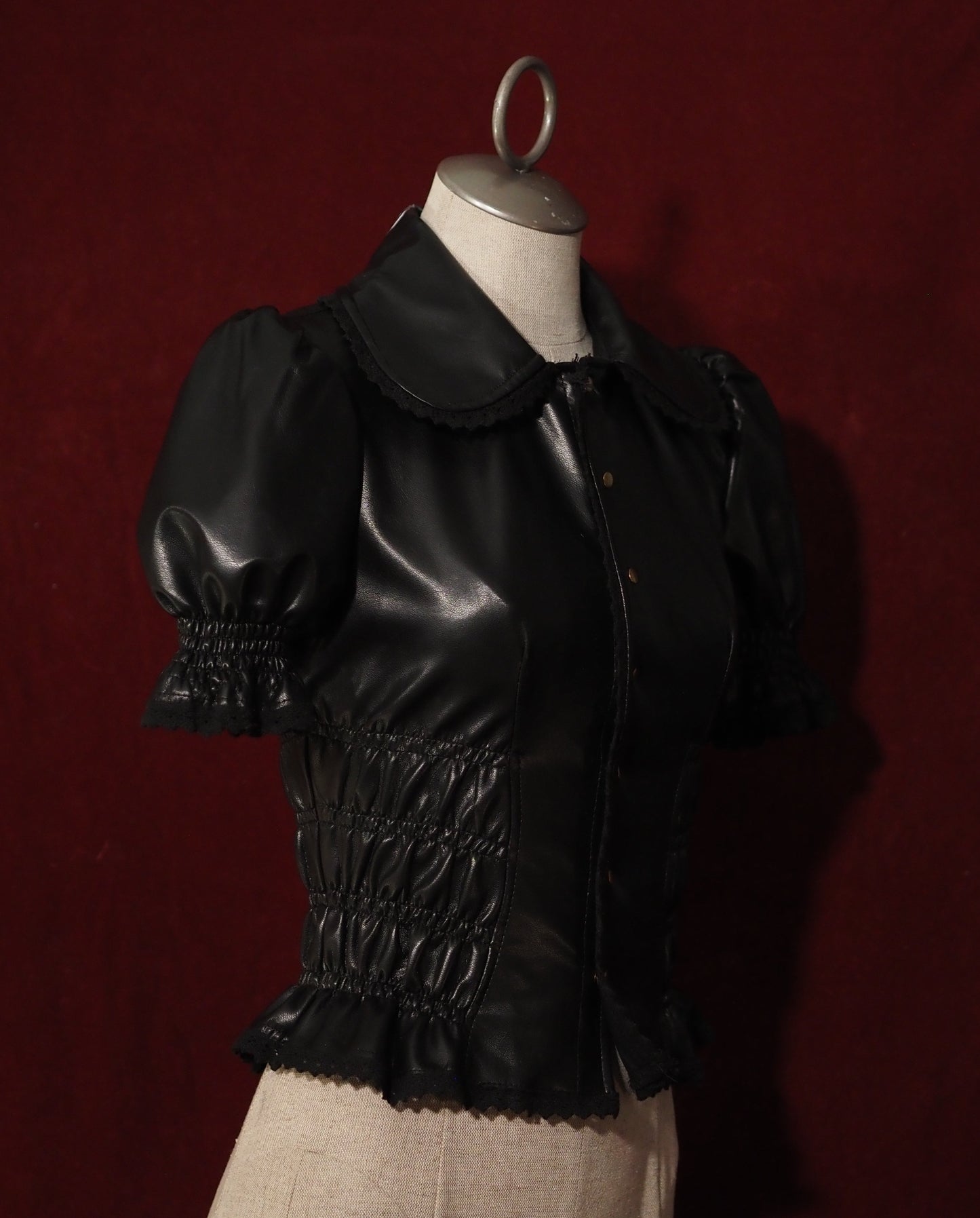 Synthetic Leather Short-sleeve Blouse