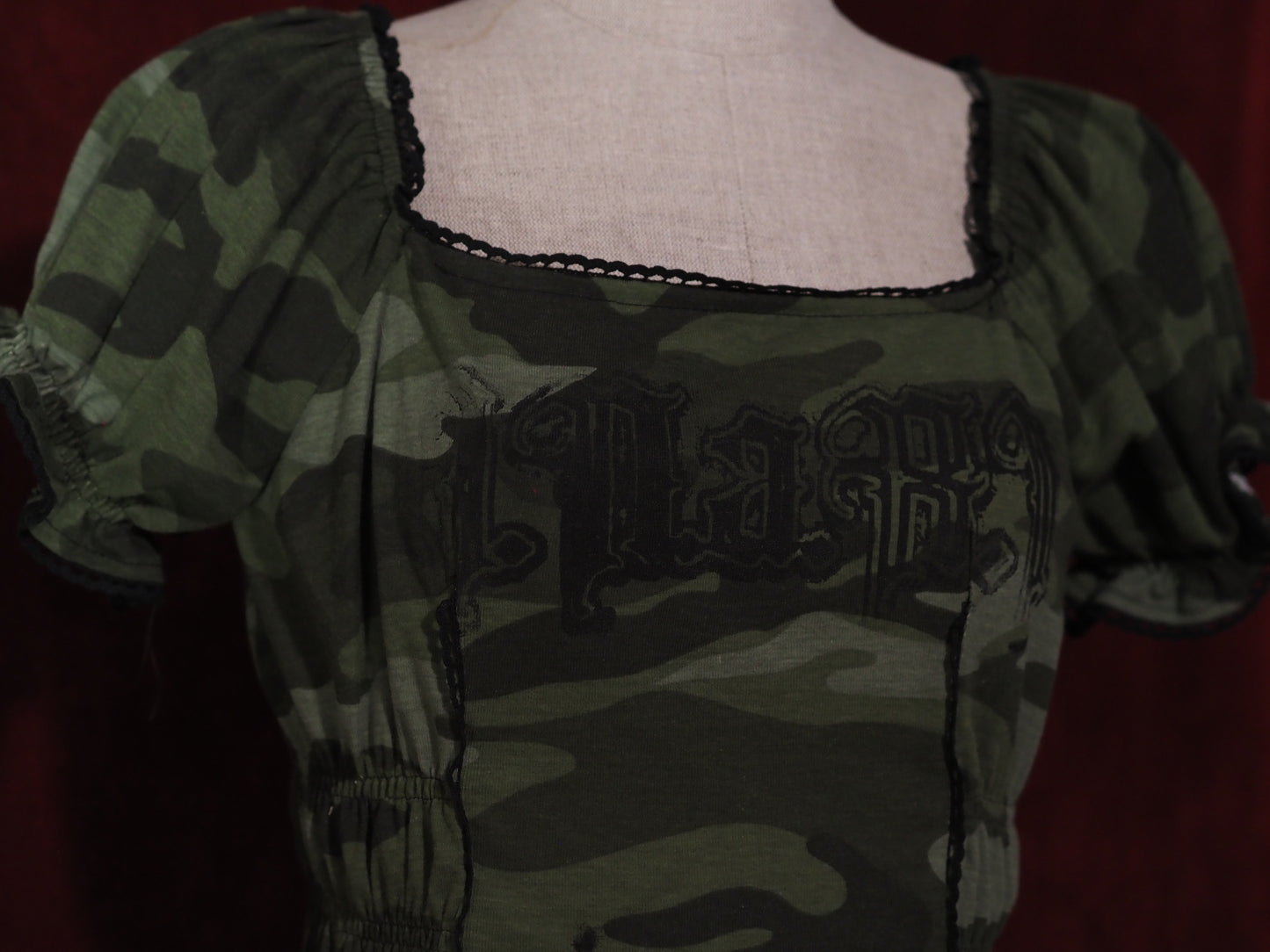 Green Camo short-sleeve side shirring Cutsew