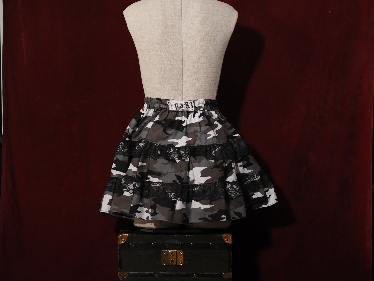 Urban Camo Black Raschel lace Tiered Skirt
