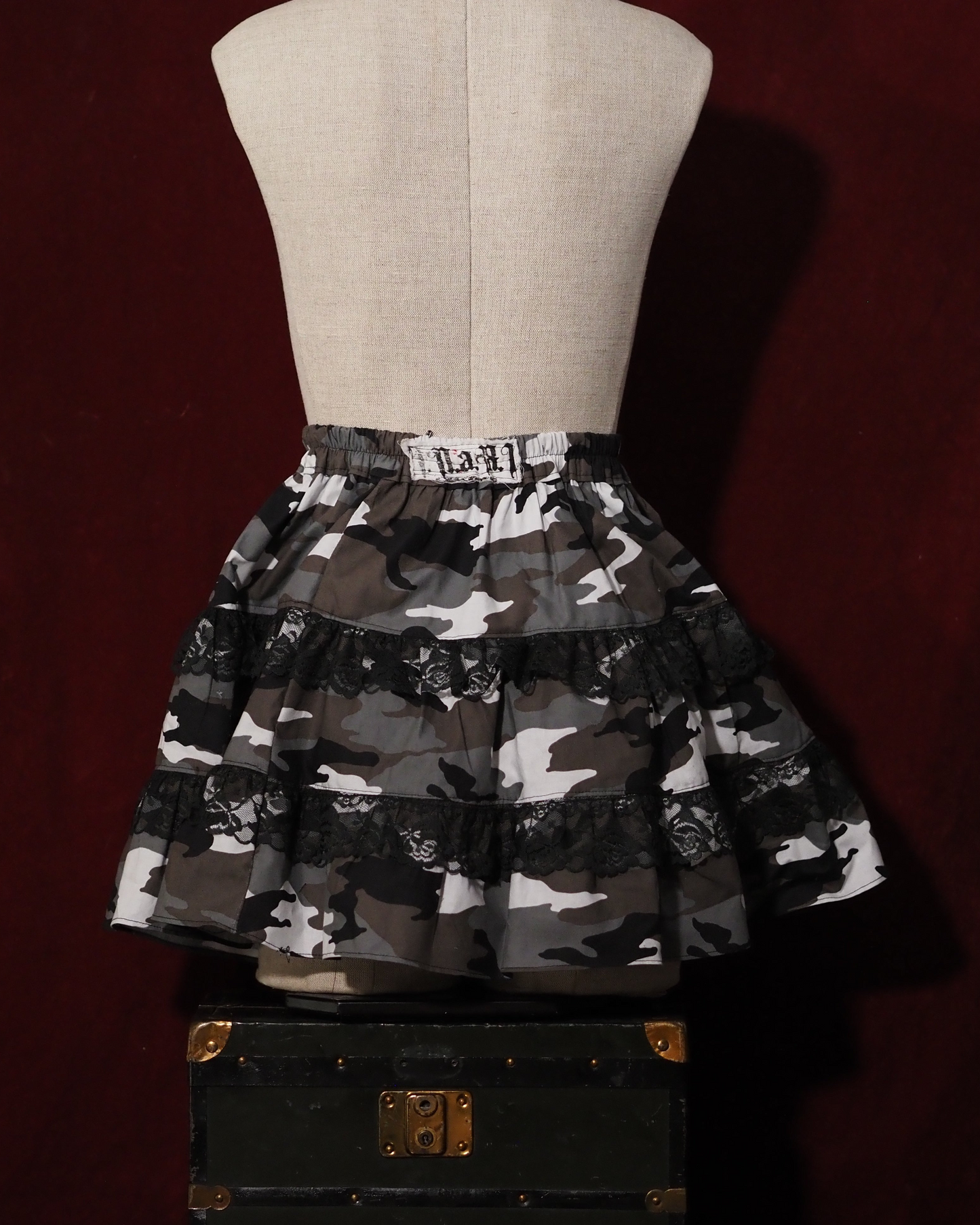 Urban Camo Black Raschel lace Tiered Skirt