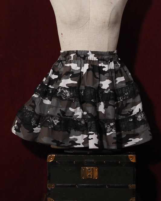 Urban Camo Black Raschel lace Tiered Skirt