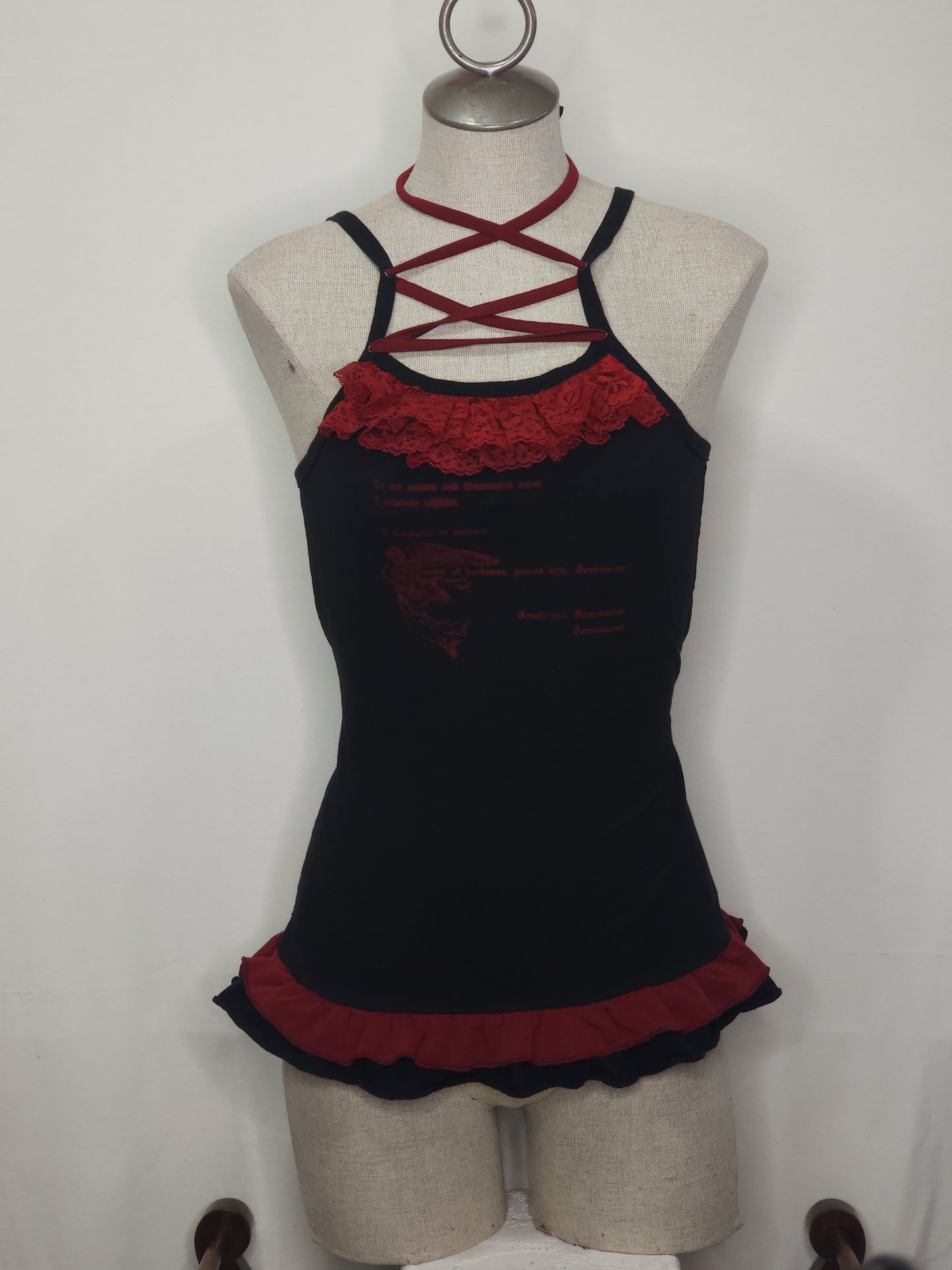 black x red cross strap reminiscence camisol