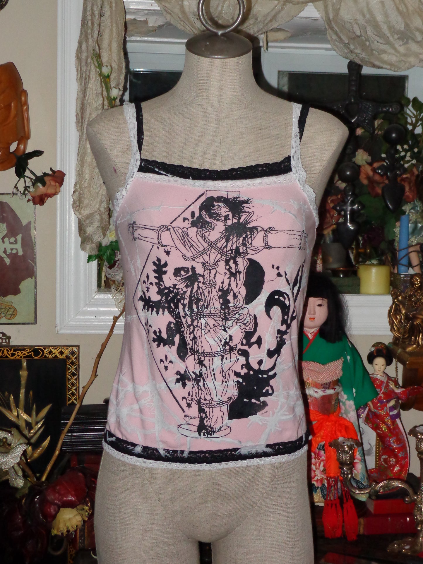 pink x black crucifixion print camisol