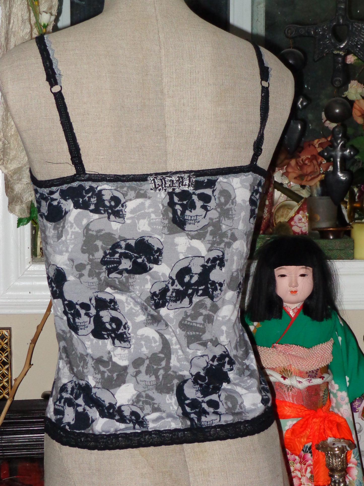 grey skull crucifixion camisol (lace straps)
