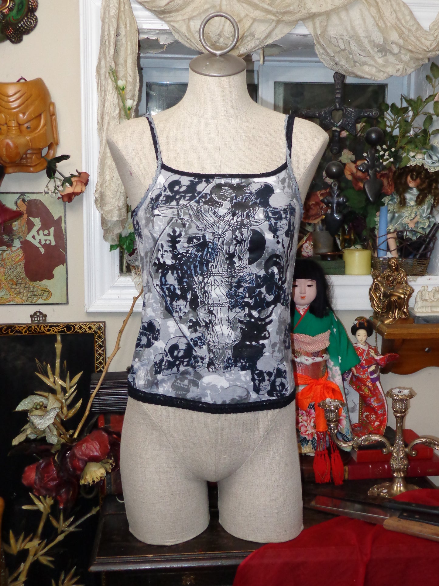 grey skull crucifixion camisol (lace straps)