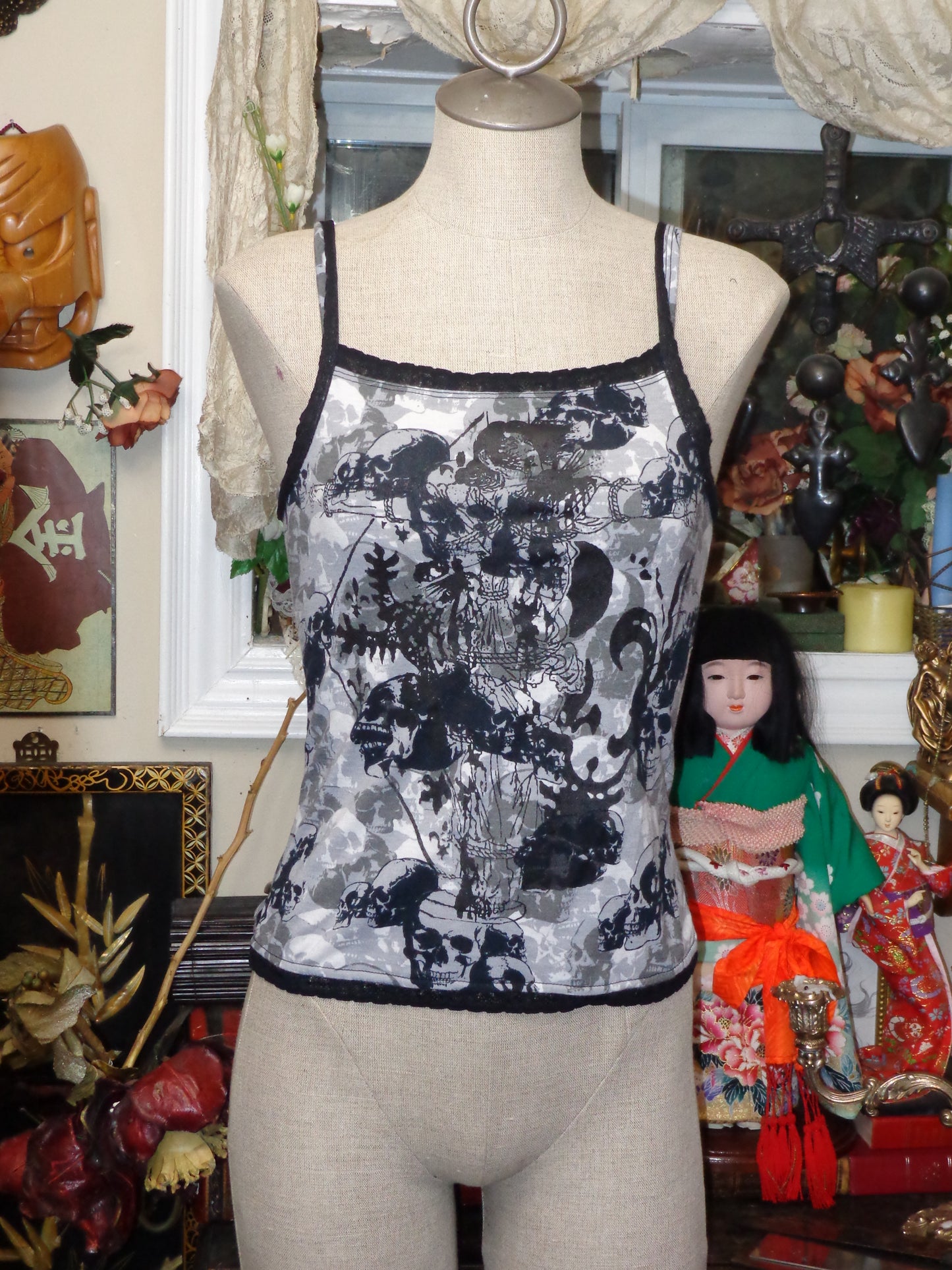 grey skull crucifixion camisol