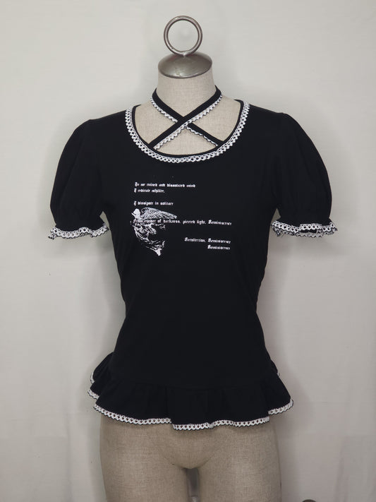 black x white laced reminiscence cutsew